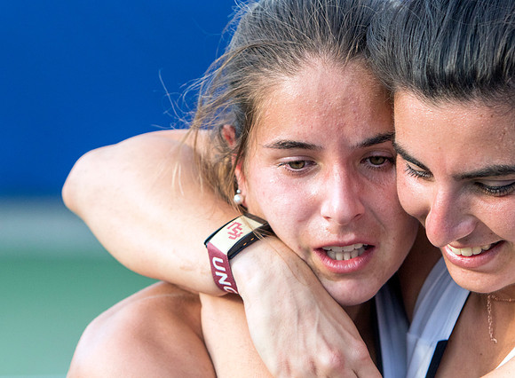 Andrea Garcia (L) and Ariana Rahmanparast celebrate
